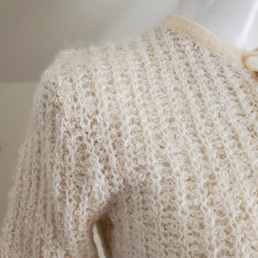 50s 60s Vintage Cream White Knit Cardigan Sweater - Picture 5 of 7